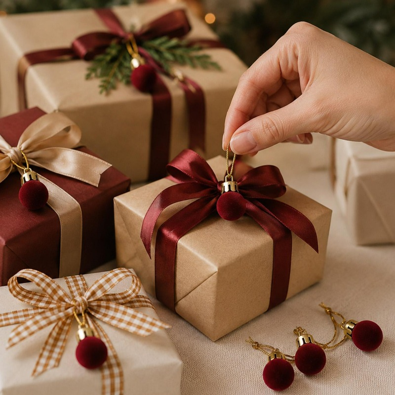 Boules de Noël en velours roug - Home Decor Indonesia avis et prix